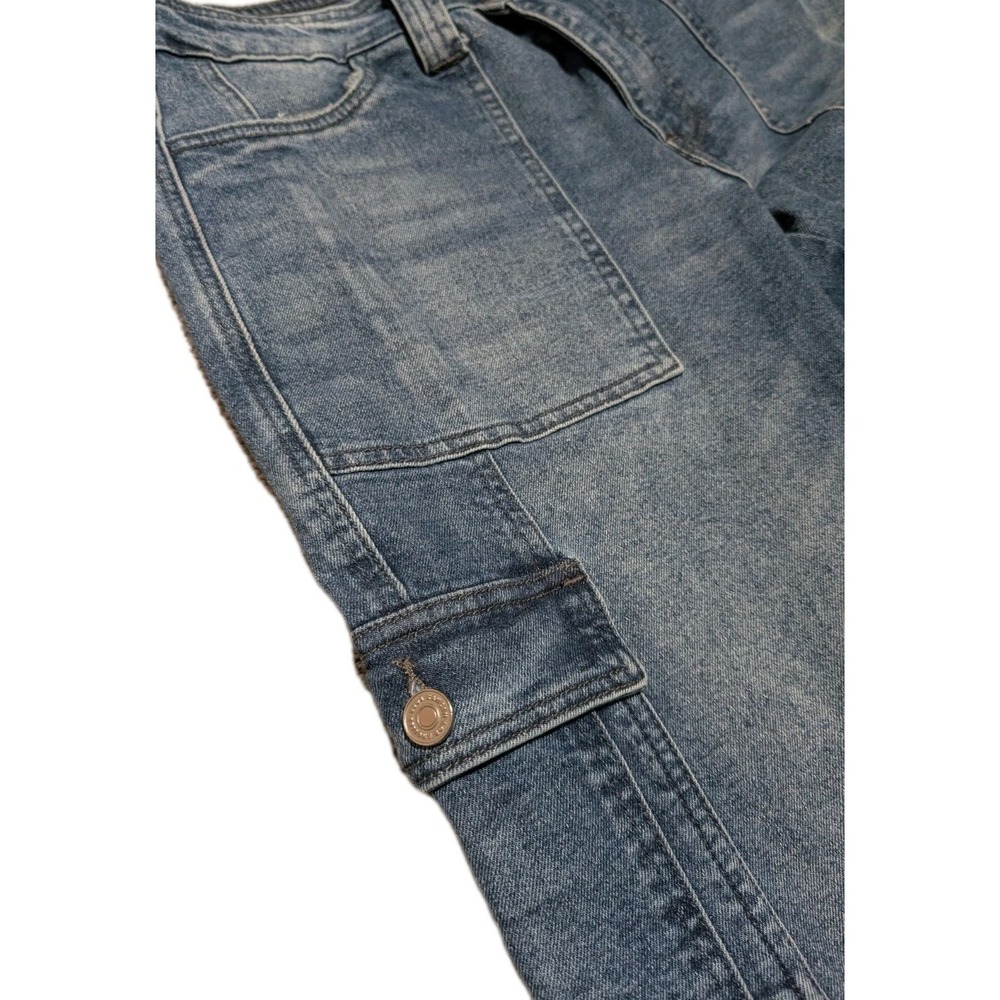 KanCan High Rise Cargo Jeans Womens Size 11/29, Patch Work Denim Baggy - Picture 3 of 10